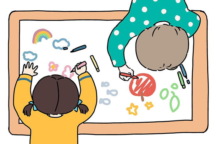 お絵かき陣取りゲームする子どもたちのイラスト