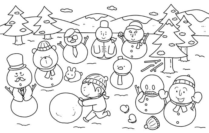【1月のぬりえ②】雪遊び