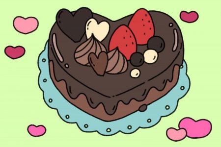 【2月のぬりえ】3歳～4歳 バレンタインデーのチョコレートケーキ
