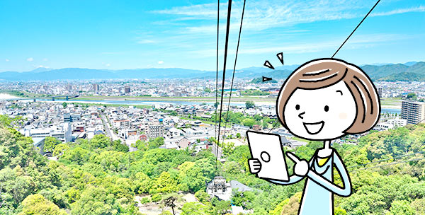 岐阜県の景色と女性