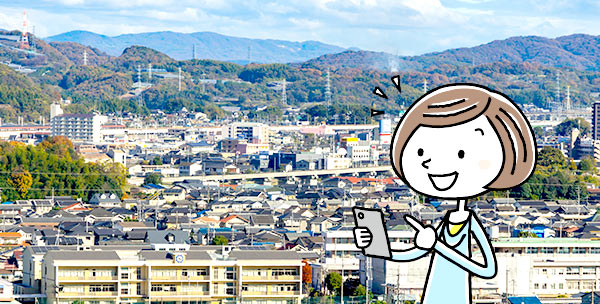 岡山県の景色と女性